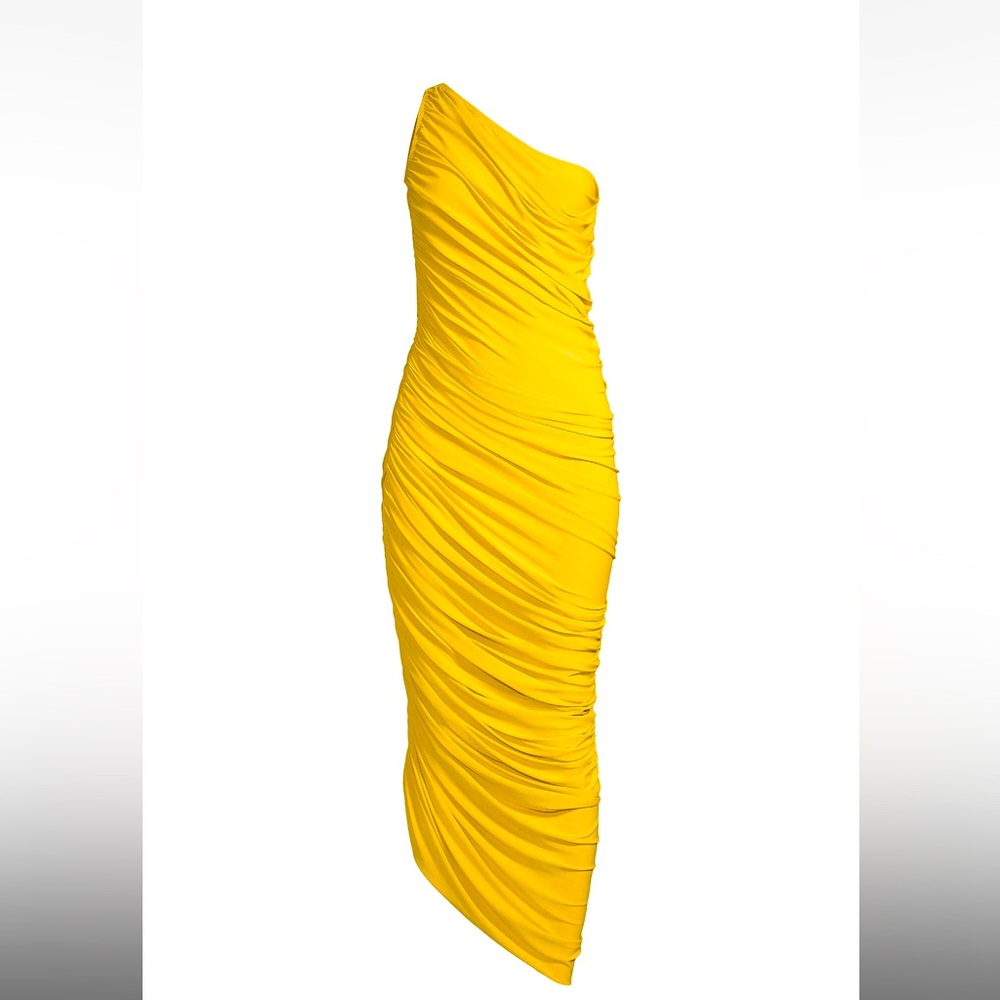 Norma Kamali Yellow Asymmetrical Ruched One-Shoulder Dress